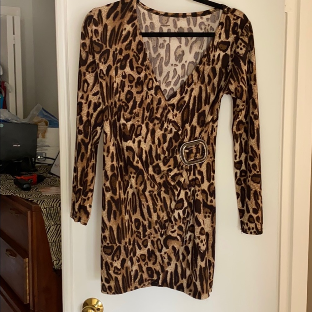 Leopard Print V Tunic/ Mini Dress